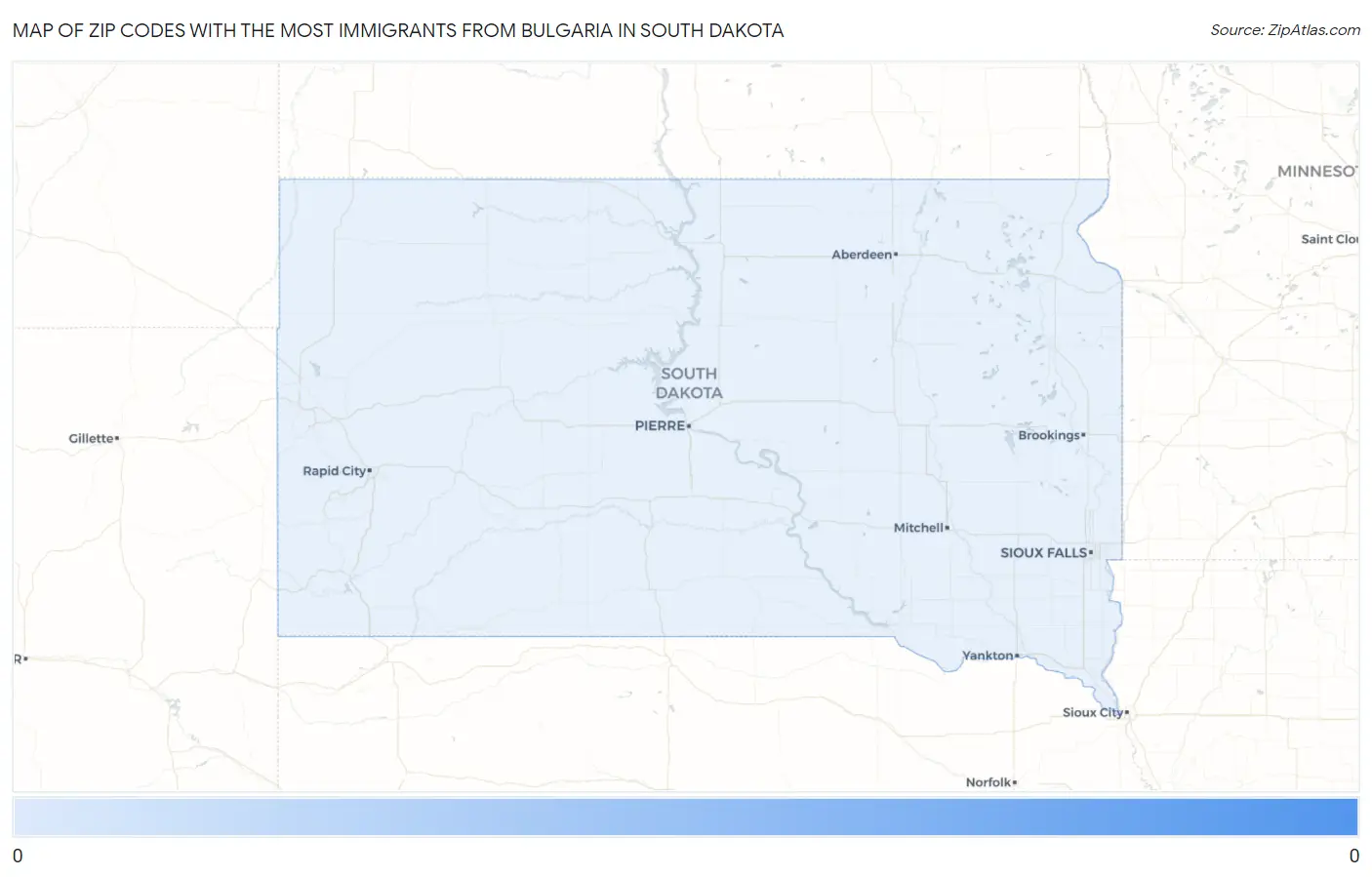 Zip Codes with the Most Immigrants from Bulgaria in South Dakota Map