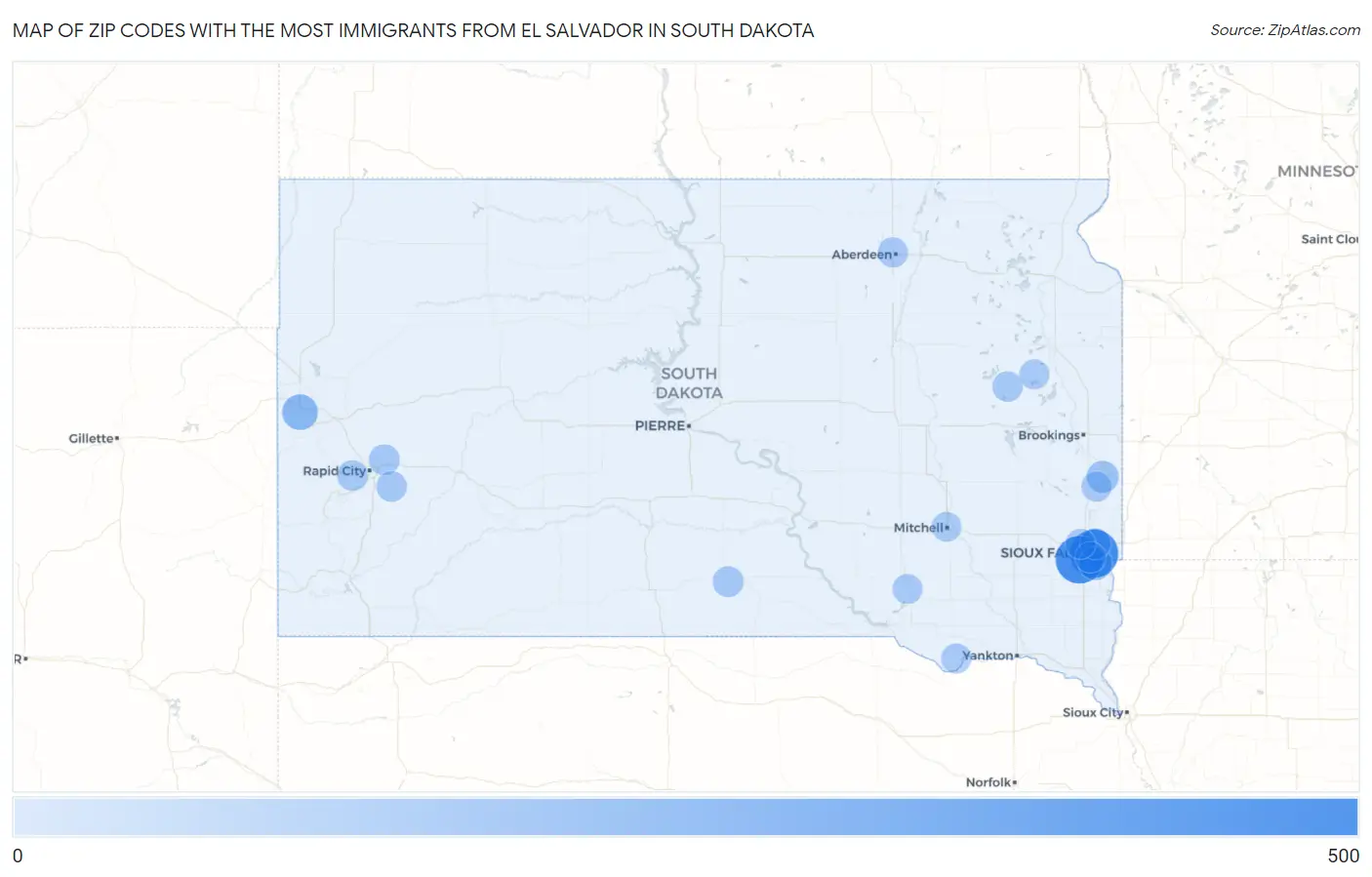 Zip Codes with the Most Immigrants from El Salvador in South Dakota Map