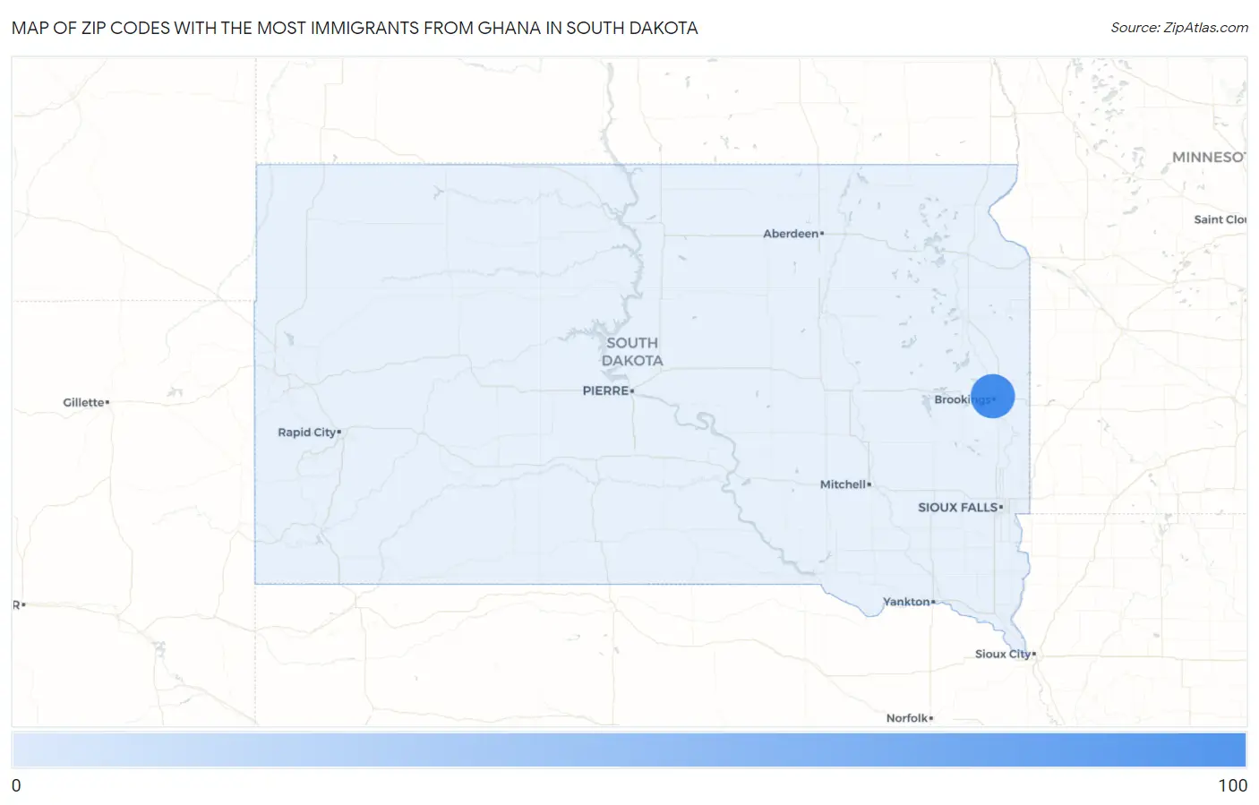 Zip Codes with the Most Immigrants from Ghana in South Dakota Map