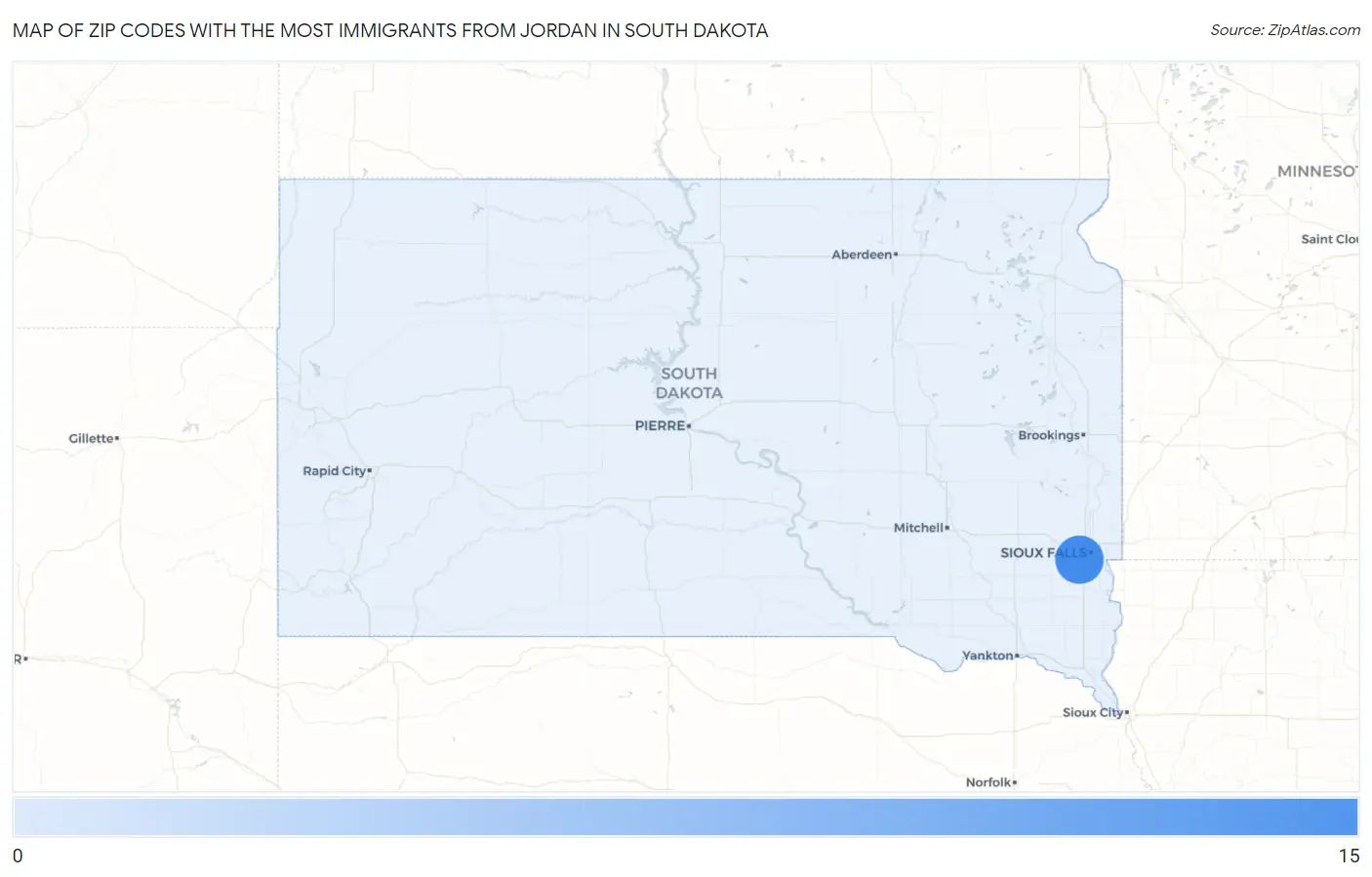 Zip Codes with the Most Immigrants from Jordan in South Dakota Map