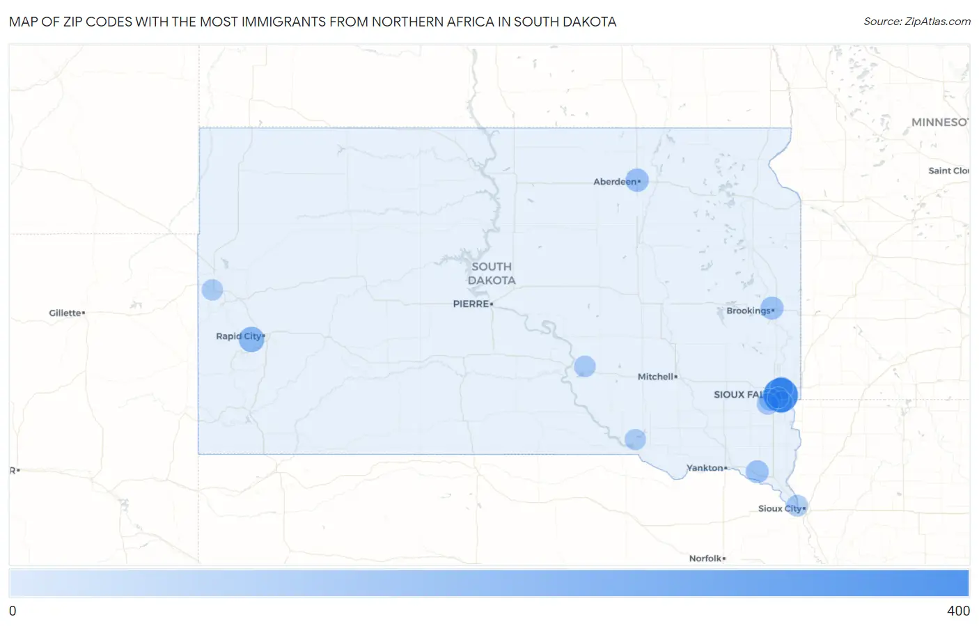 Zip Codes with the Most Immigrants from Northern Africa in South Dakota Map