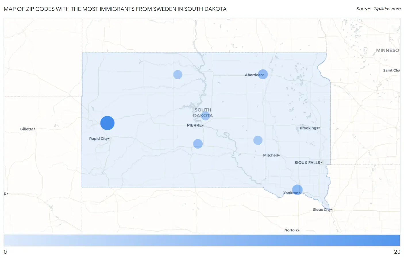 Zip Codes with the Most Immigrants from Sweden in South Dakota Map