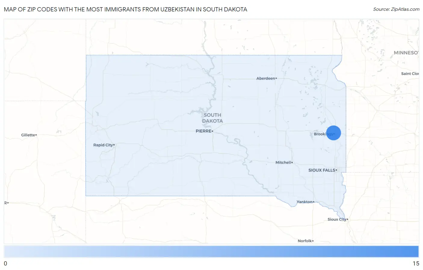 Zip Codes with the Most Immigrants from Uzbekistan in South Dakota Map
