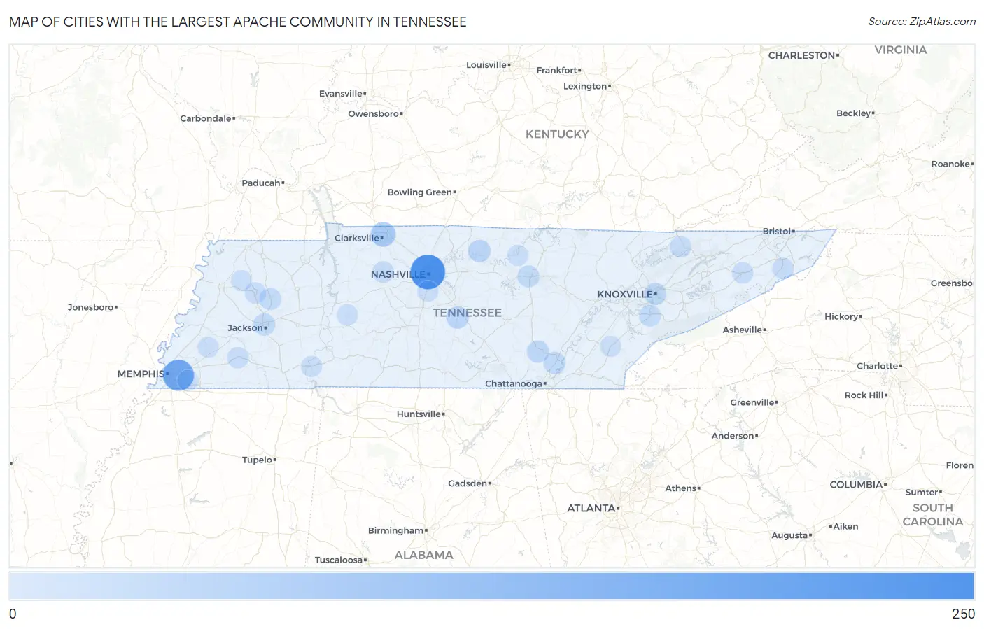 Cities with the Largest Apache Community in Tennessee Map