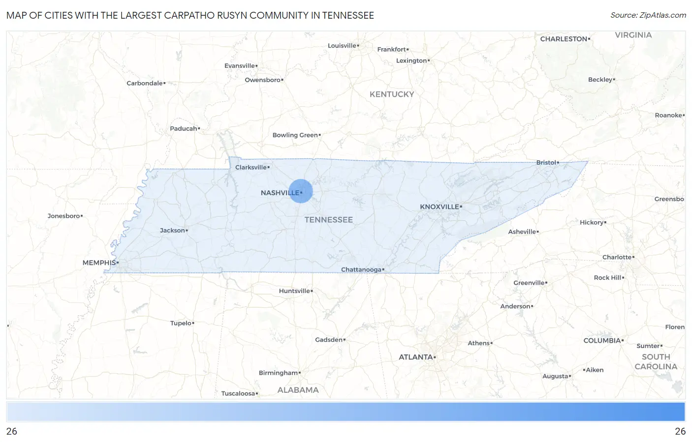 Cities with the Largest Carpatho Rusyn Community in Tennessee Map