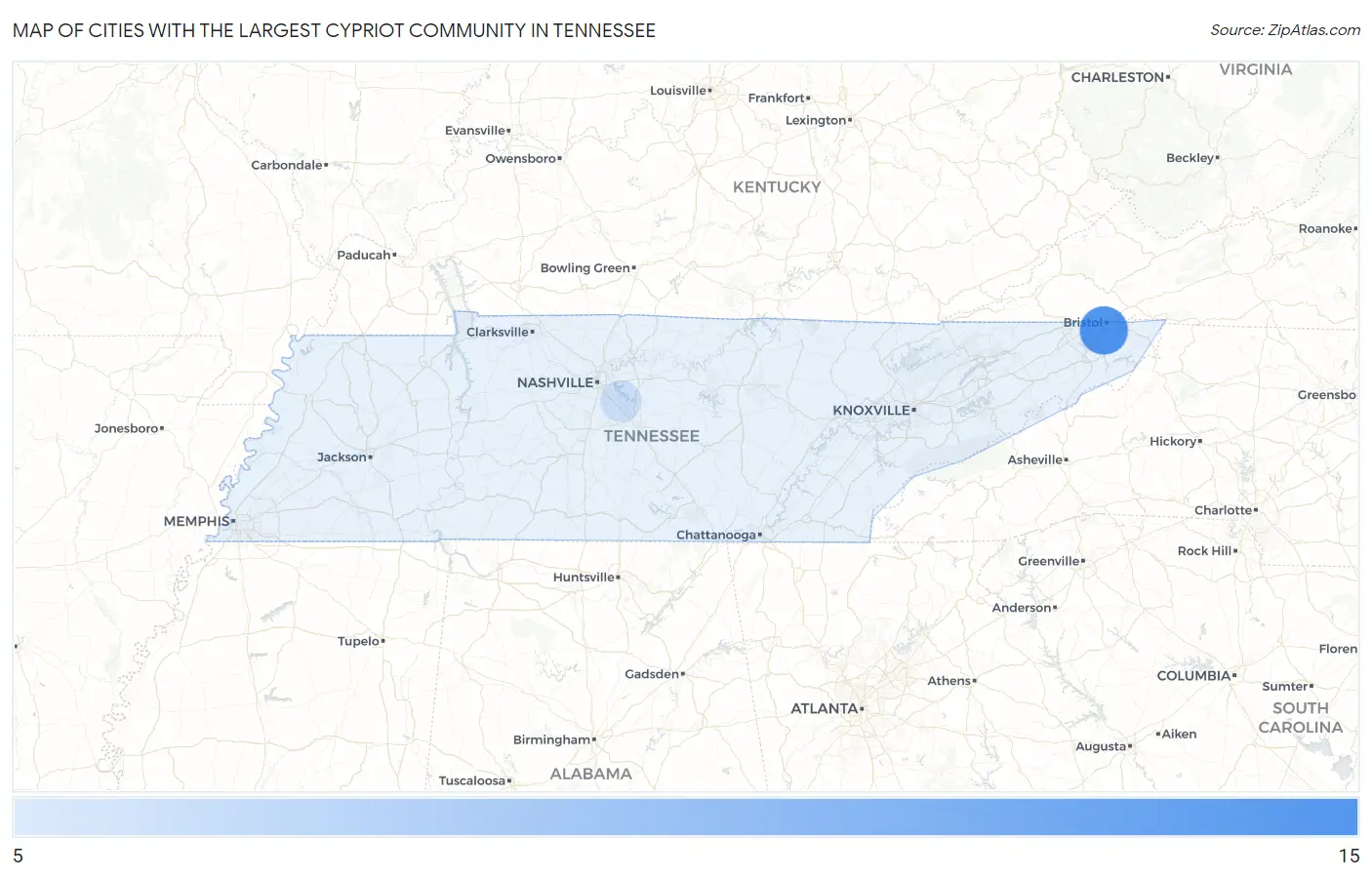 Cities with the Largest Cypriot Community in Tennessee Map
