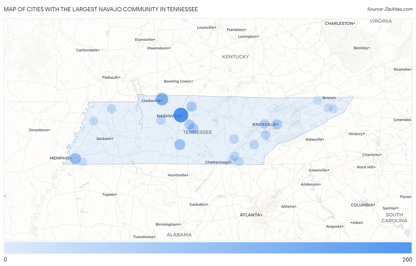 Cities with the Largest Navajo Community in Tennessee Map