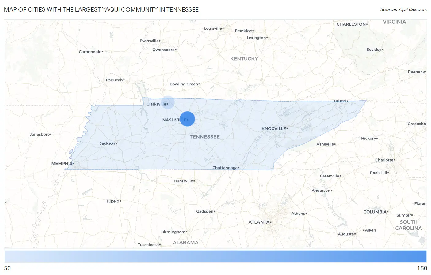 Cities with the Largest Yaqui Community in Tennessee Map