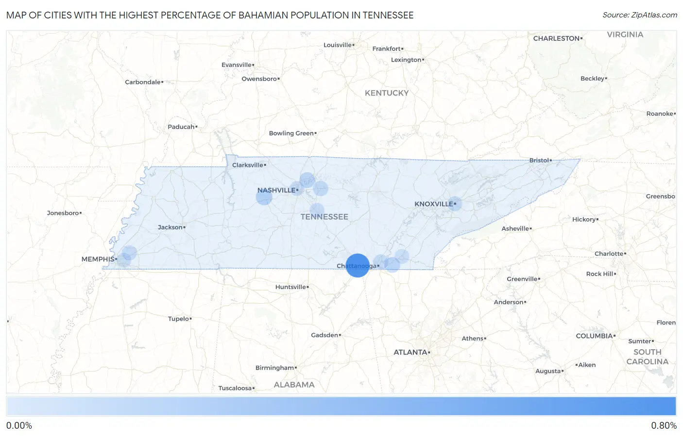 Cities with the Highest Percentage of Bahamian Population in Tennessee Map