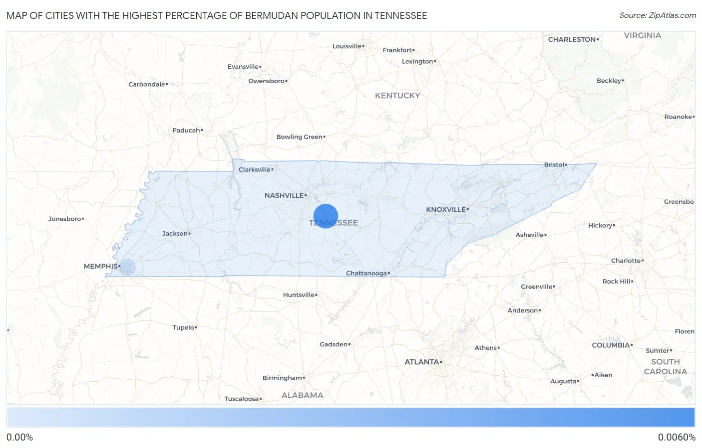 Cities with the Highest Percentage of Bermudan Population in Tennessee Map