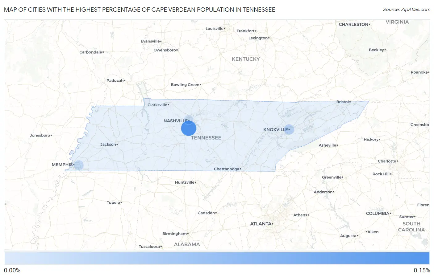 Cities with the Highest Percentage of Cape Verdean Population in Tennessee Map