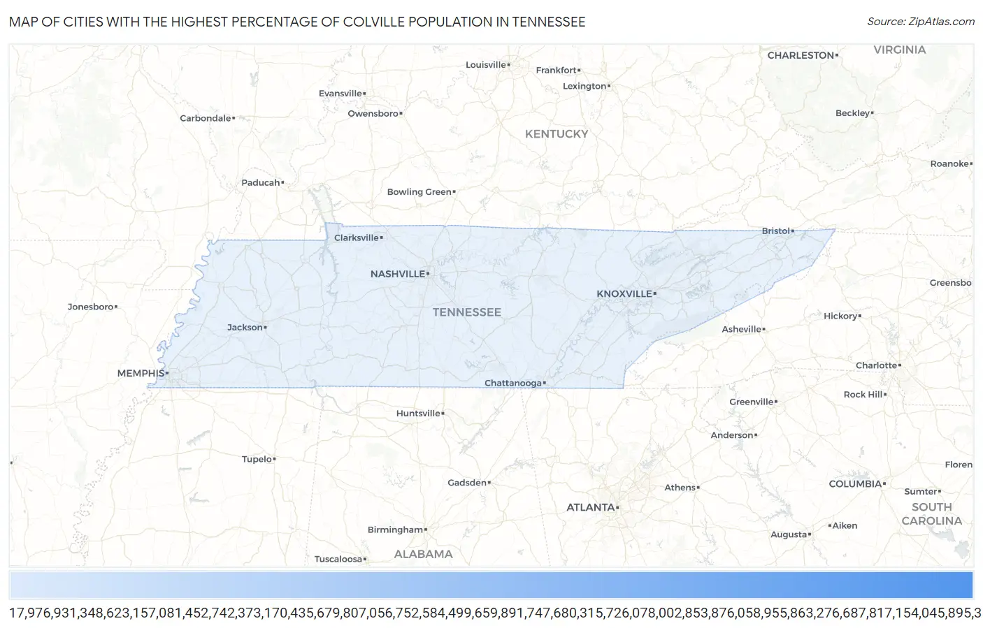 Cities with the Highest Percentage of Colville Population in Tennessee Map
