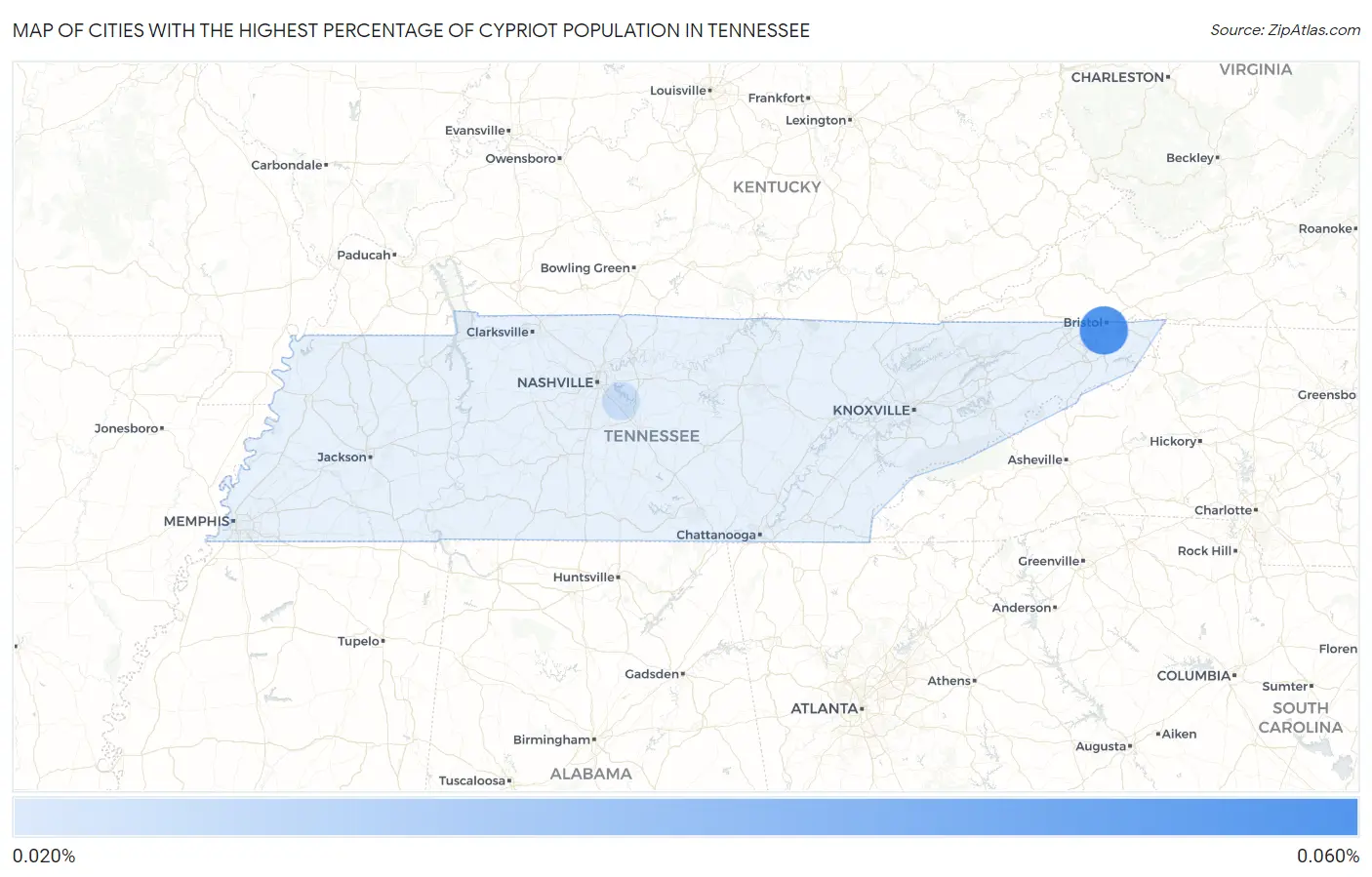 Cities with the Highest Percentage of Cypriot Population in Tennessee Map