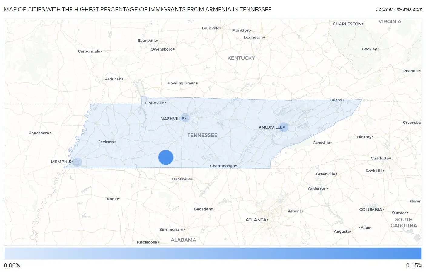 Cities with the Highest Percentage of Immigrants from Armenia in Tennessee Map
