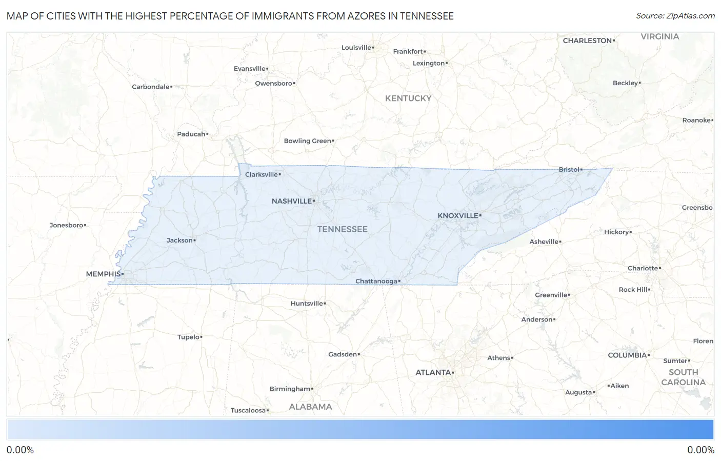 Cities with the Highest Percentage of Immigrants from Azores in Tennessee Map