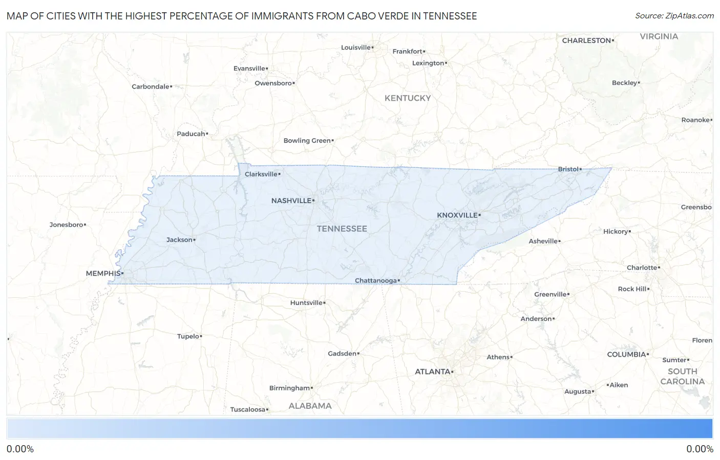 Cities with the Highest Percentage of Immigrants from Cabo Verde in Tennessee Map