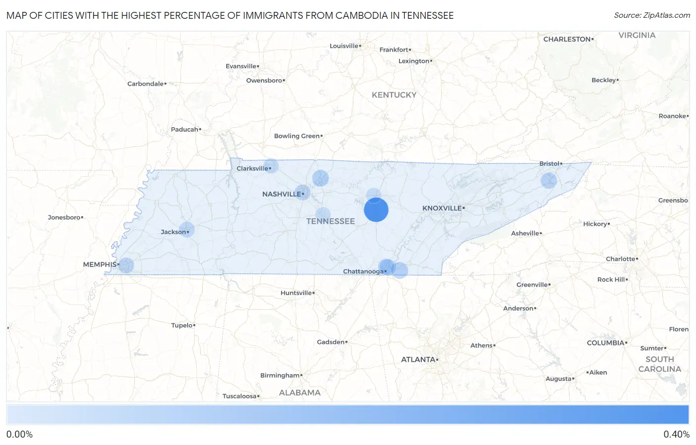 Cities with the Highest Percentage of Immigrants from Cambodia in Tennessee Map