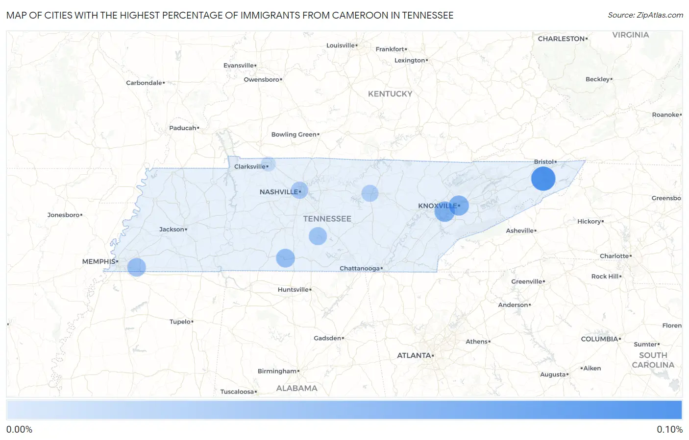 Cities with the Highest Percentage of Immigrants from Cameroon in Tennessee Map