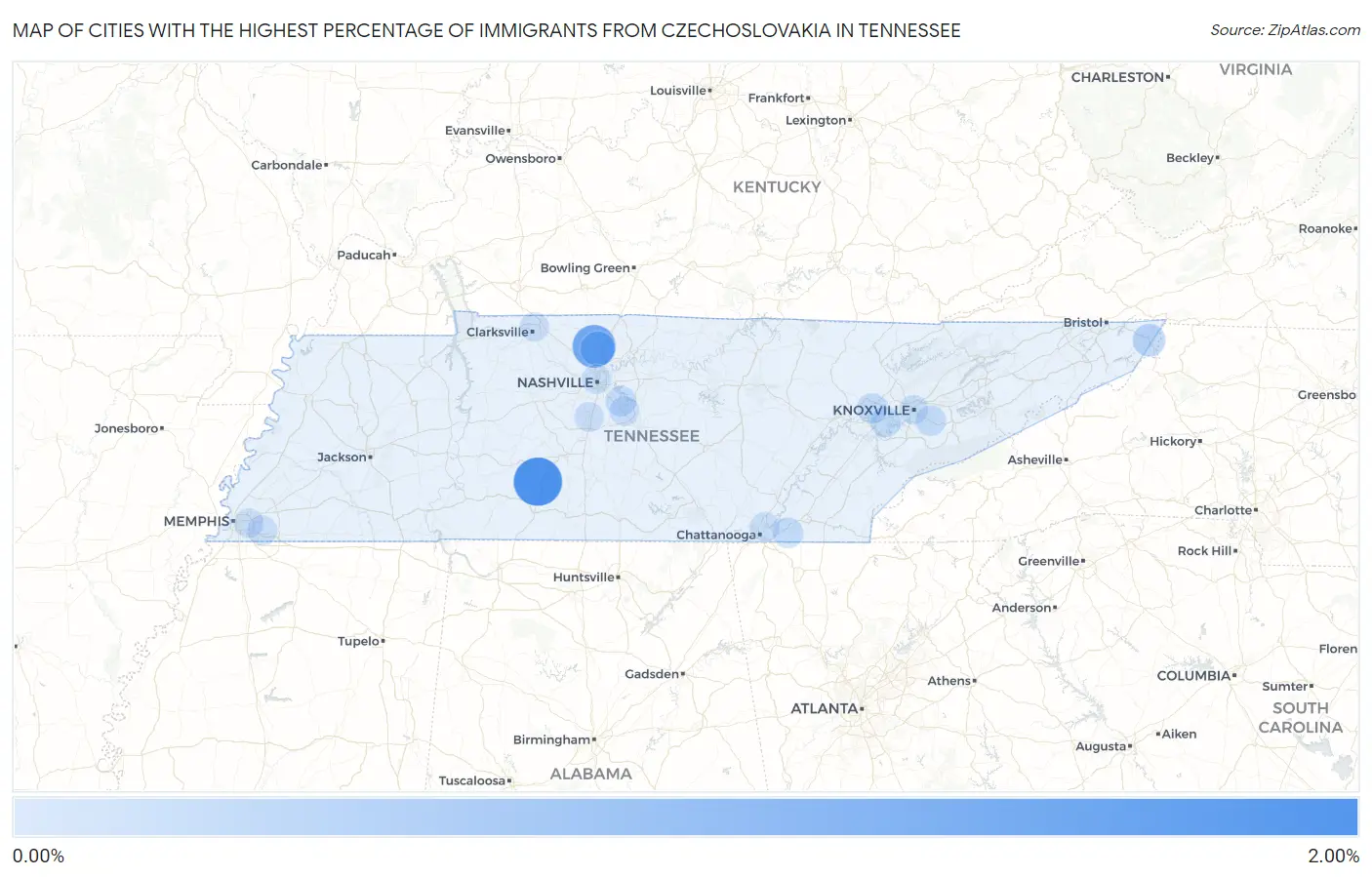 Cities with the Highest Percentage of Immigrants from Czechoslovakia in Tennessee Map