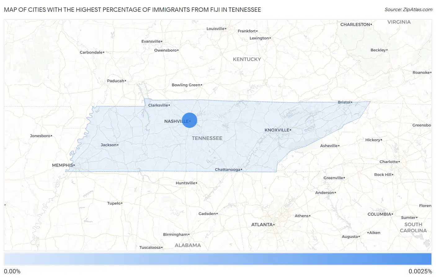 Cities with the Highest Percentage of Immigrants from Fiji in Tennessee Map