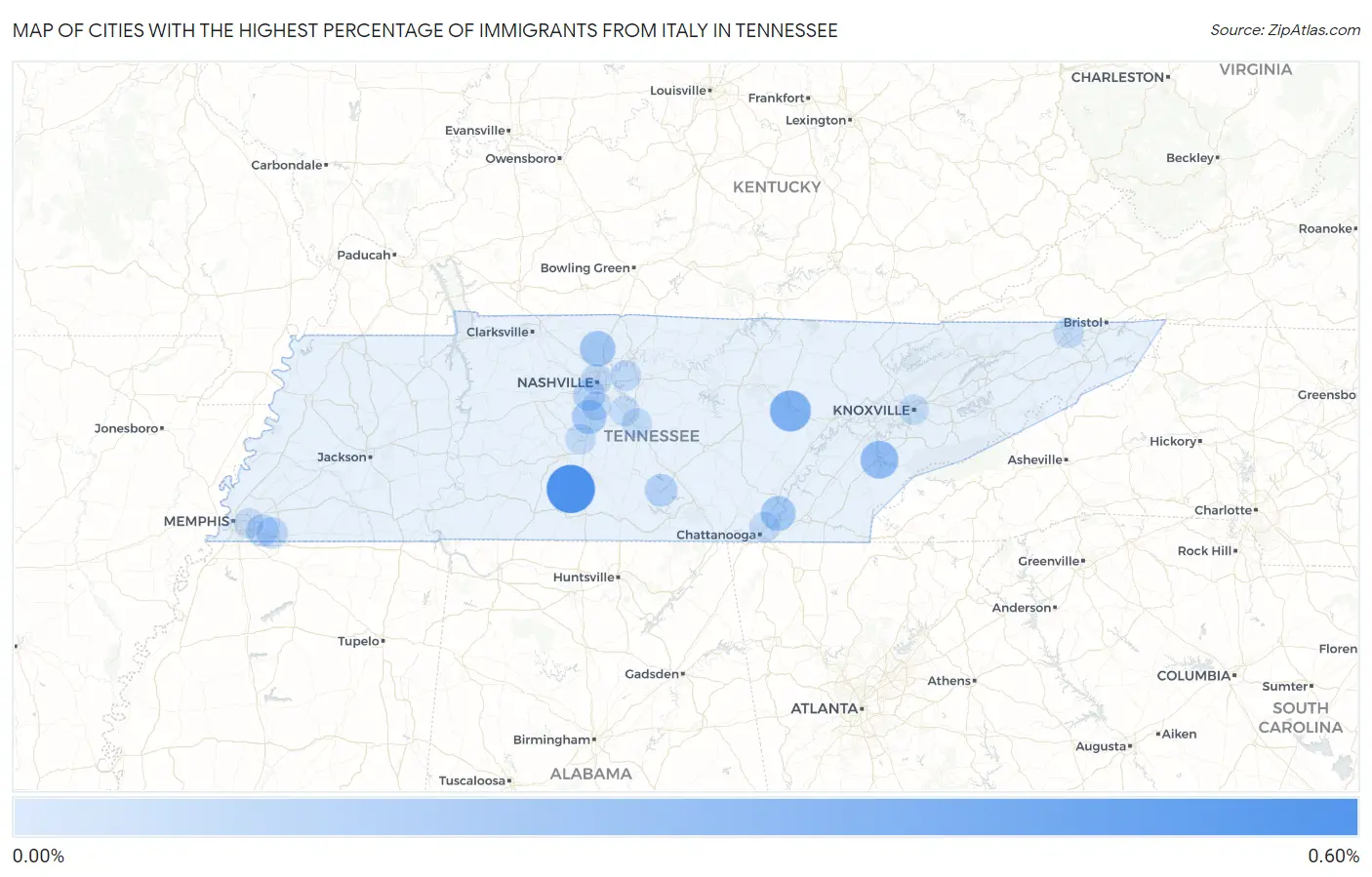 Cities with the Highest Percentage of Immigrants from Italy in Tennessee Map