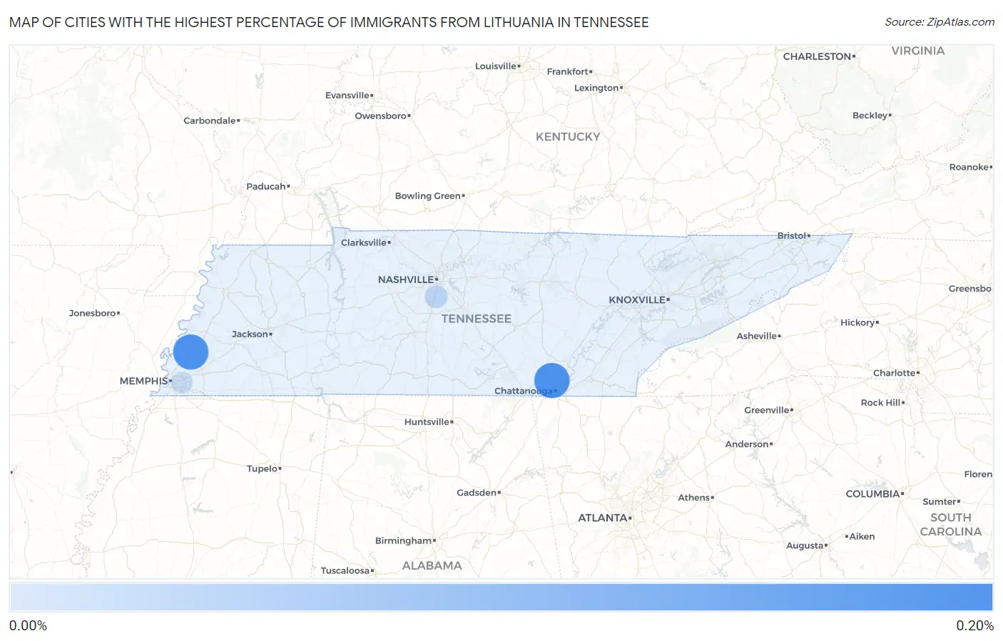 Cities with the Highest Percentage of Immigrants from Lithuania in Tennessee Map