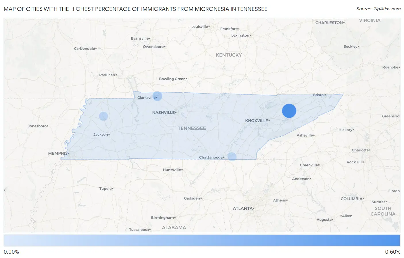 Cities with the Highest Percentage of Immigrants from Micronesia in Tennessee Map