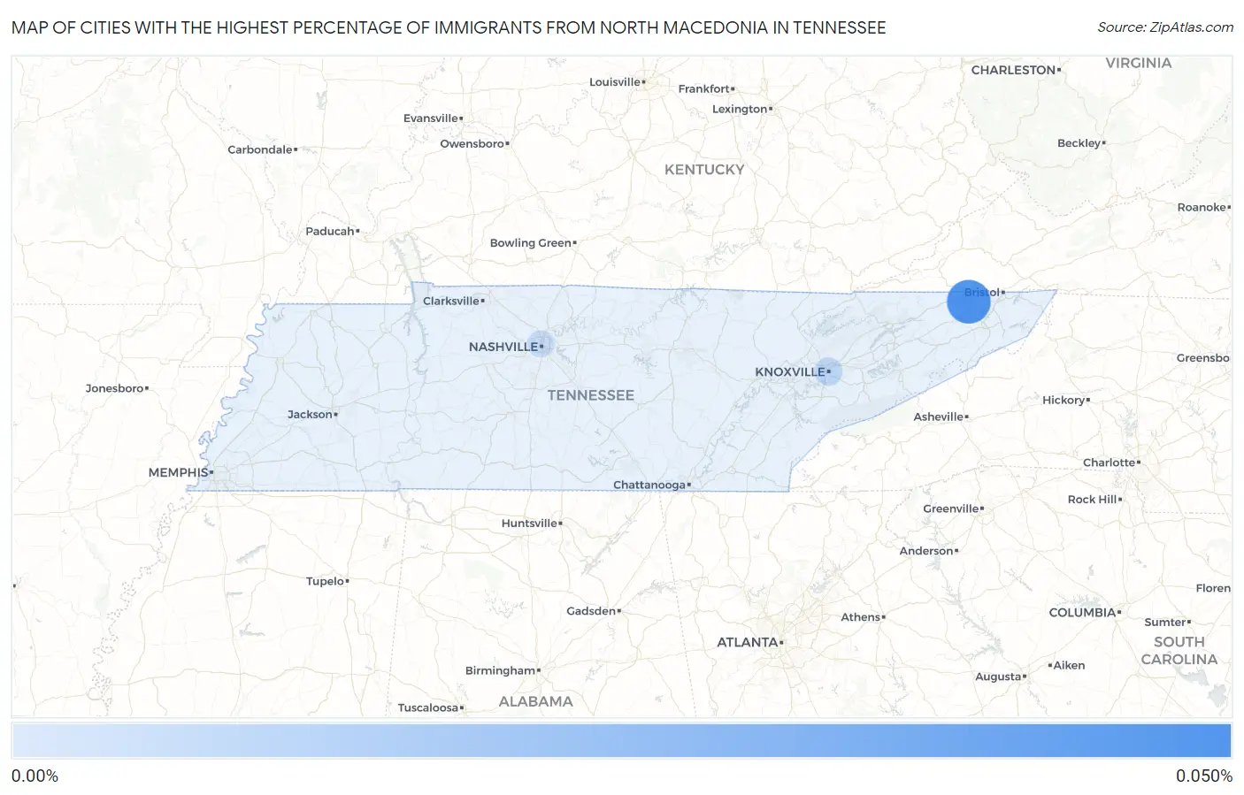 Cities with the Highest Percentage of Immigrants from North Macedonia in Tennessee Map