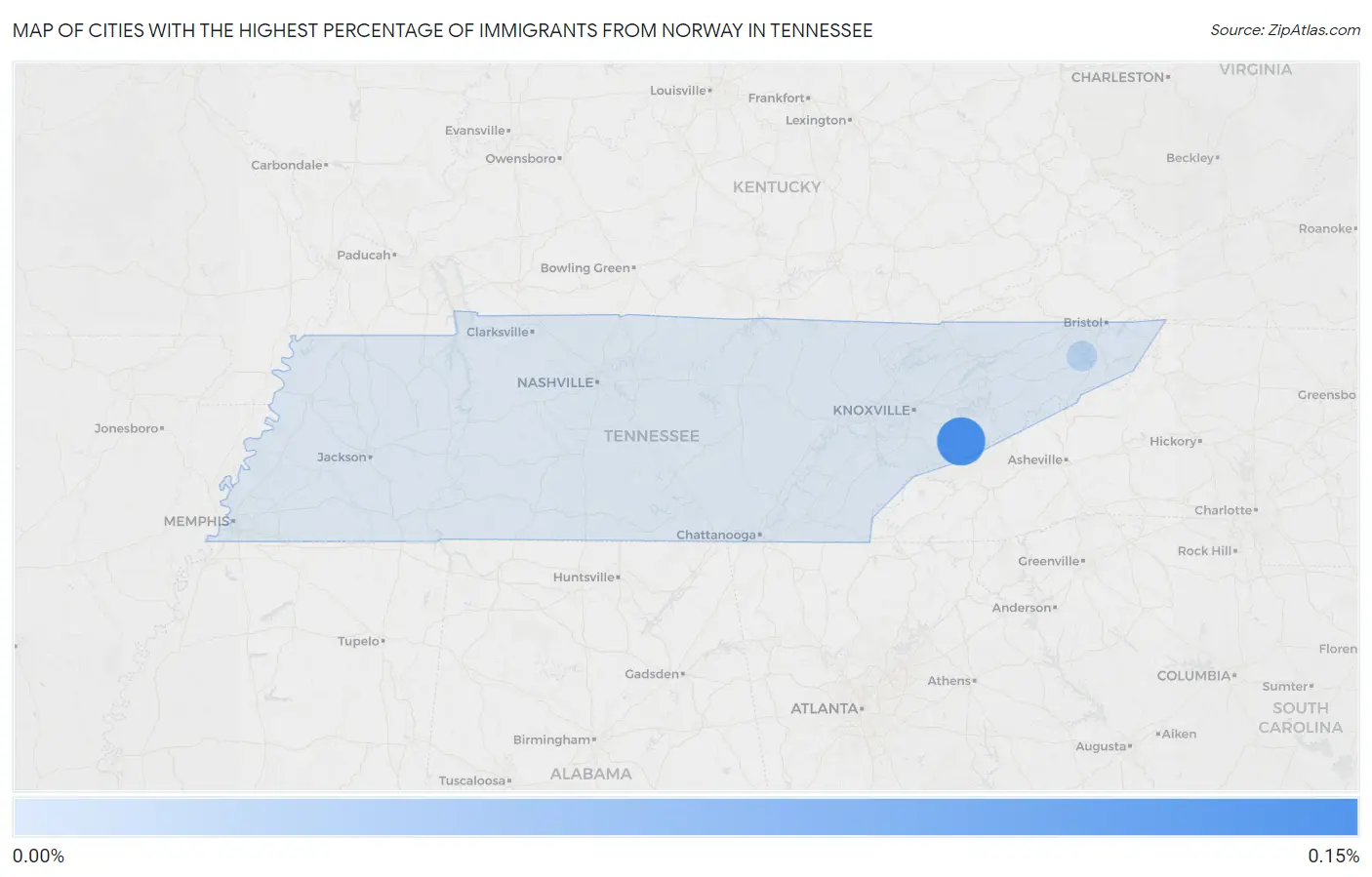 Cities with the Highest Percentage of Immigrants from Norway in Tennessee Map