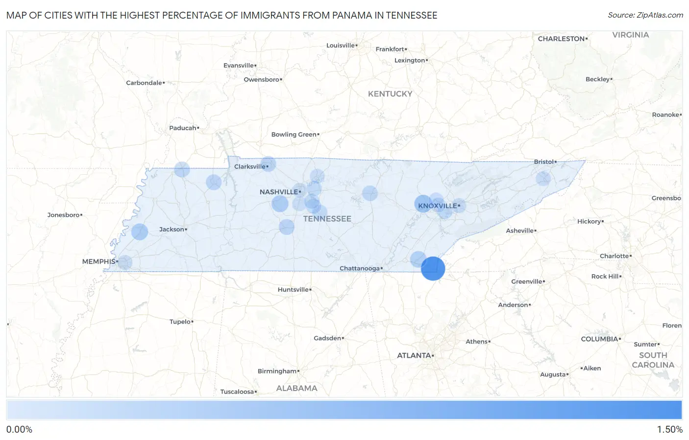 Cities with the Highest Percentage of Immigrants from Panama in Tennessee Map
