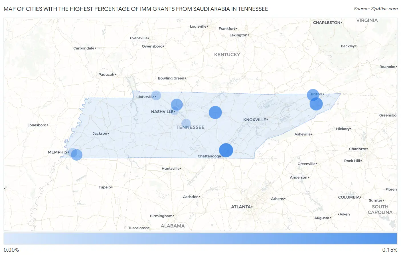 Cities with the Highest Percentage of Immigrants from Saudi Arabia in Tennessee Map