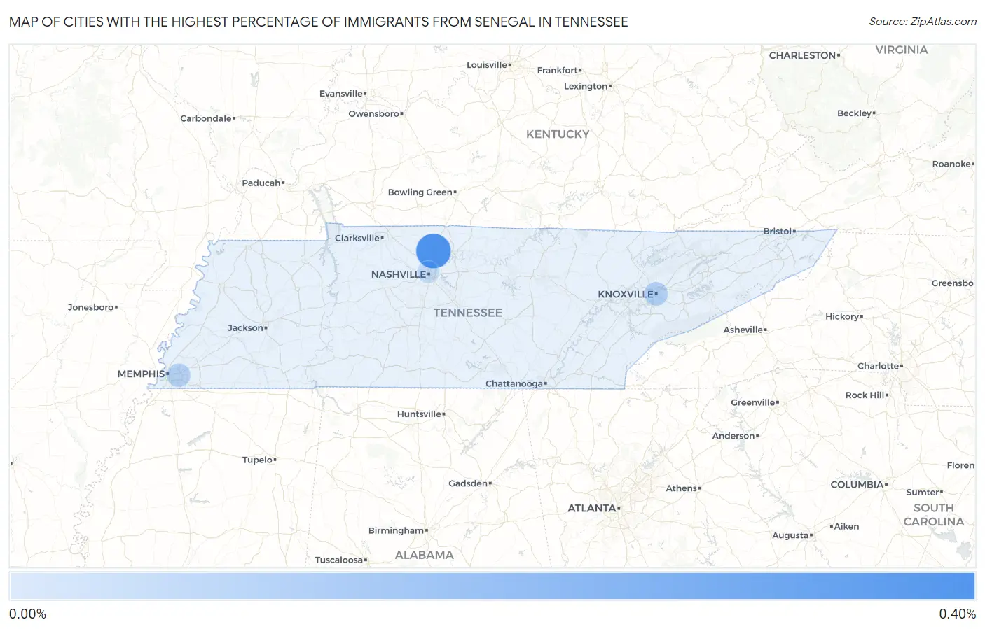 Cities with the Highest Percentage of Immigrants from Senegal in Tennessee Map