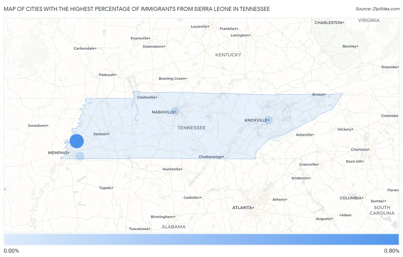 Cities with the Highest Percentage of Immigrants from Sierra Leone in Tennessee Map