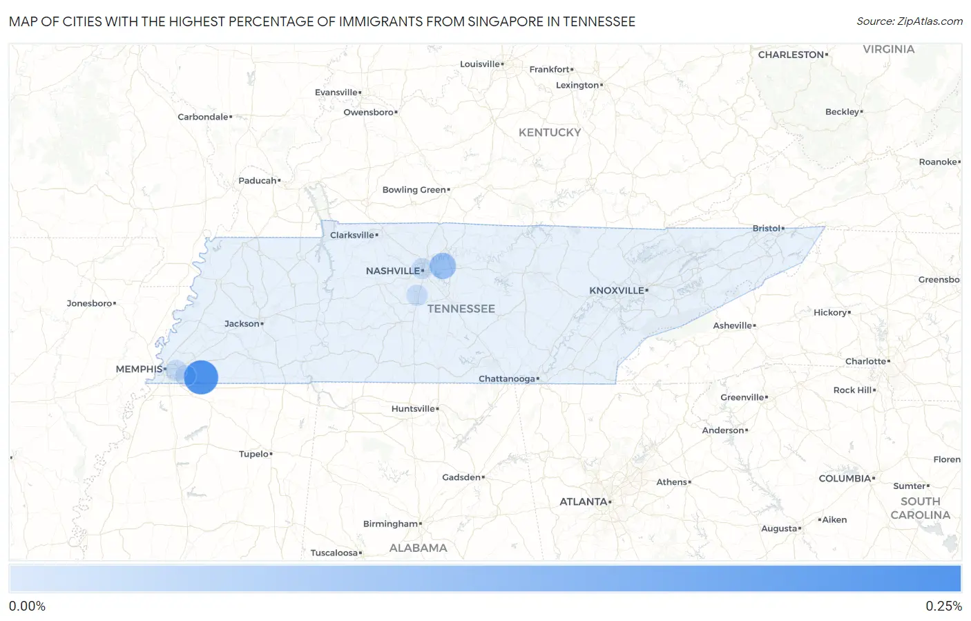 Cities with the Highest Percentage of Immigrants from Singapore in Tennessee Map