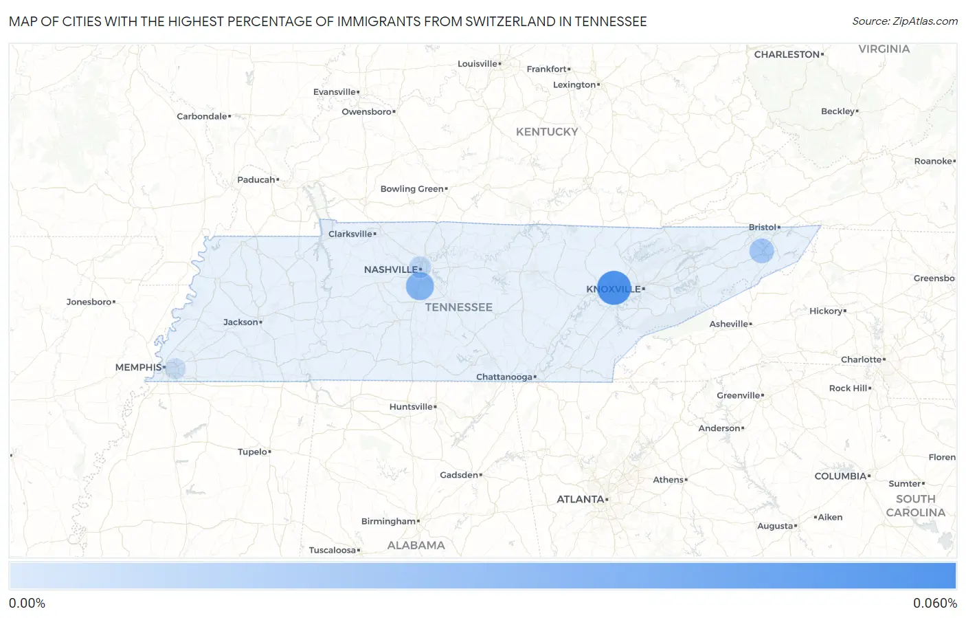 Cities with the Highest Percentage of Immigrants from Switzerland in Tennessee Map
