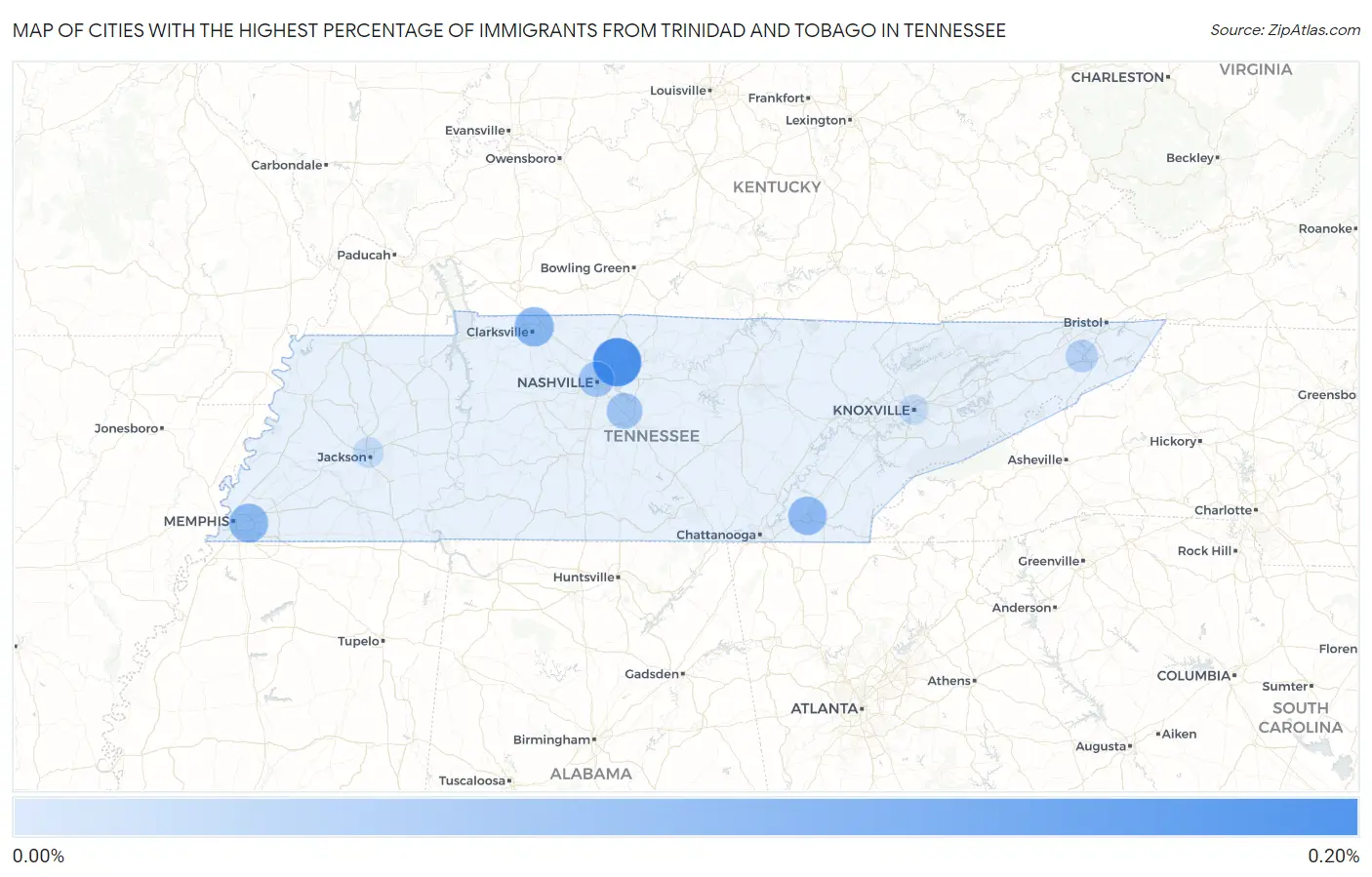 Cities with the Highest Percentage of Immigrants from Trinidad and Tobago in Tennessee Map