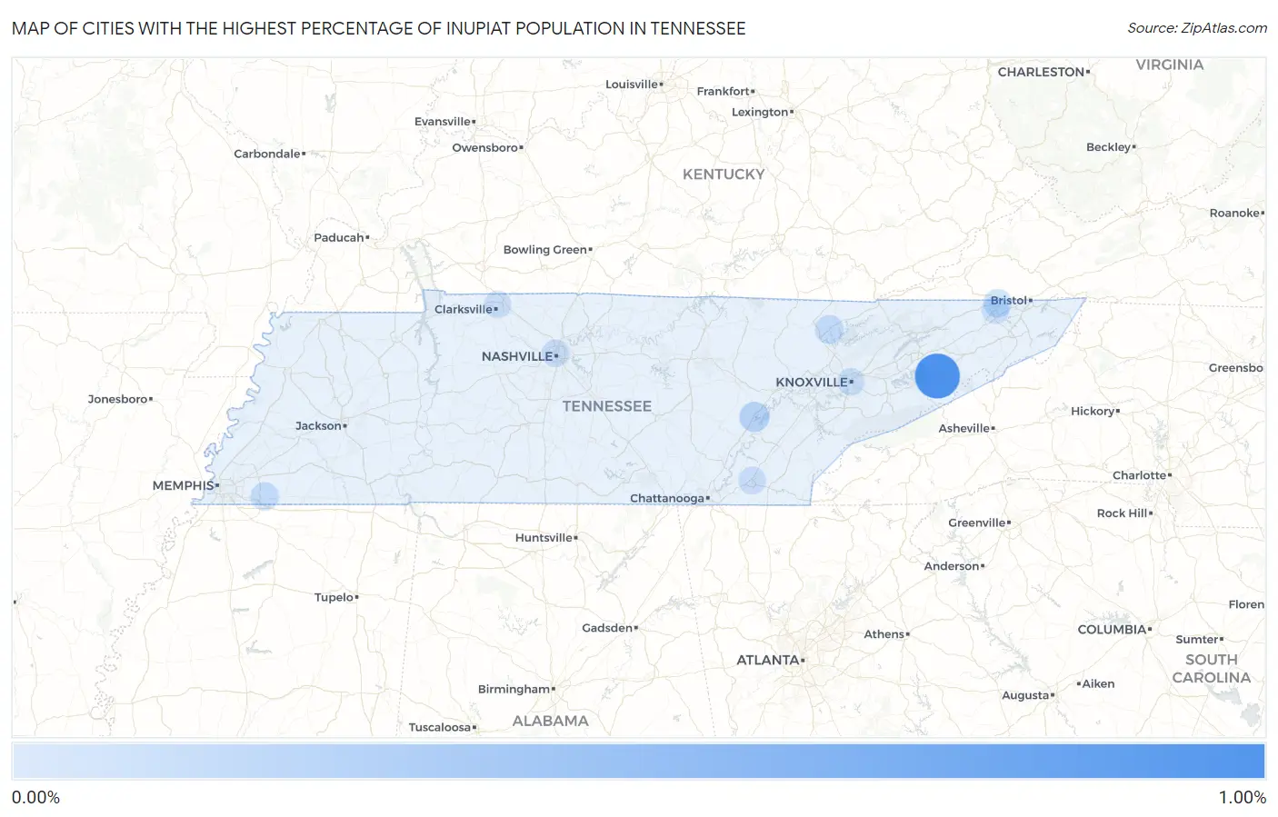 Cities with the Highest Percentage of Inupiat Population in Tennessee Map