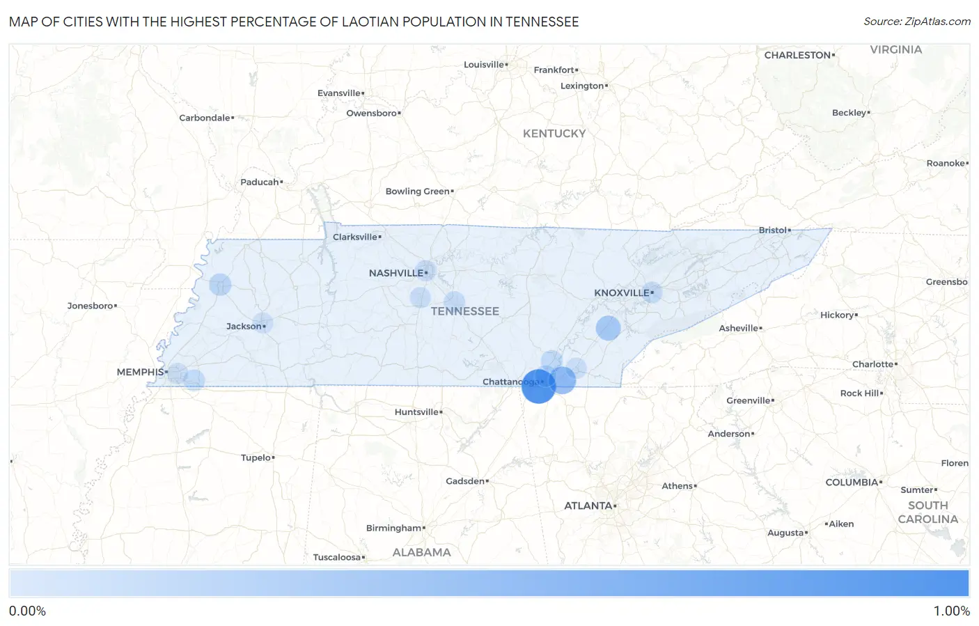 Cities with the Highest Percentage of Laotian Population in Tennessee Map