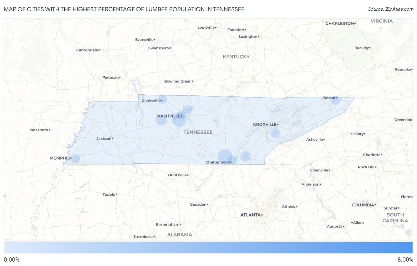 Cities with the Highest Percentage of Lumbee Population in Tennessee Map