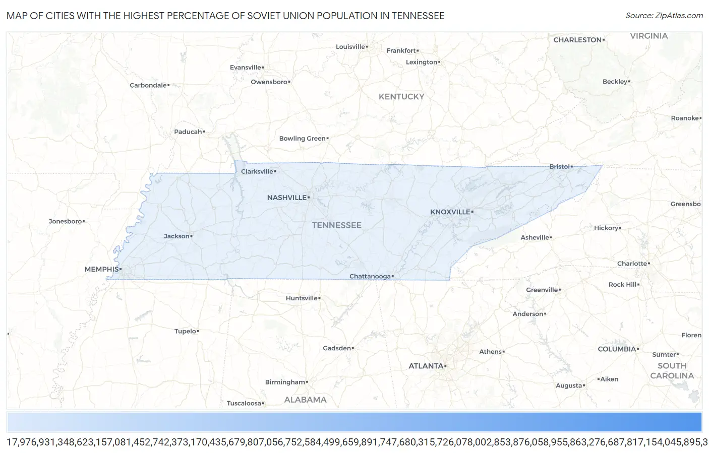 Cities with the Highest Percentage of Soviet Union Population in Tennessee Map