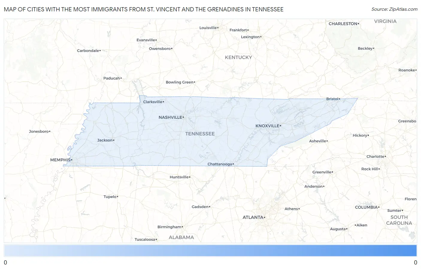 Cities with the Most Immigrants from St. Vincent and the Grenadines in Tennessee Map