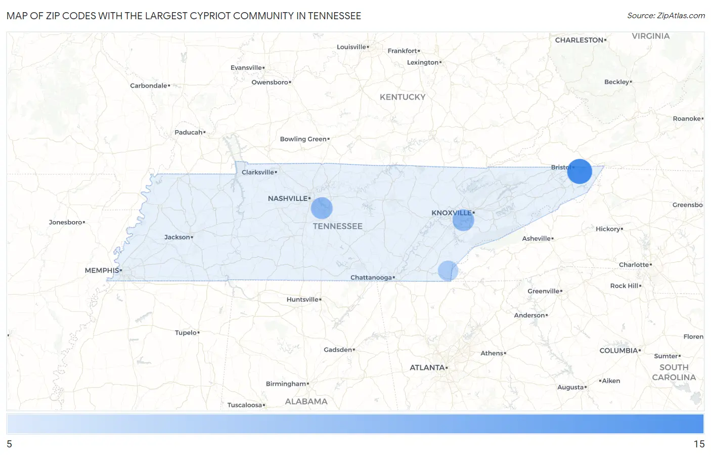 Zip Codes with the Largest Cypriot Community in Tennessee Map