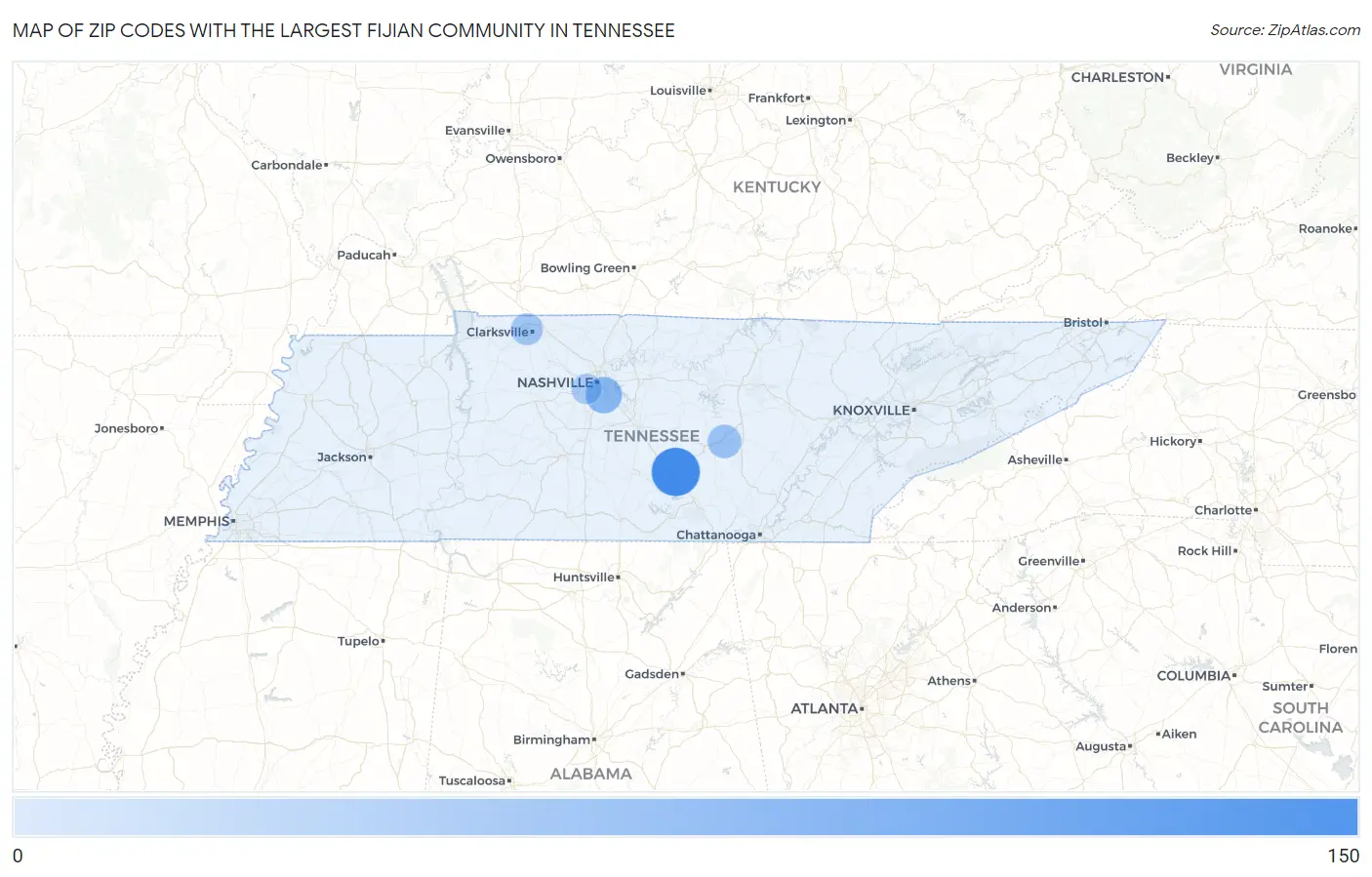 Zip Codes with the Largest Fijian Community in Tennessee Map