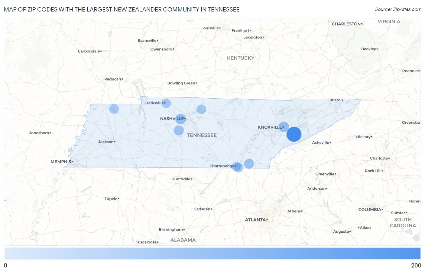 Zip Codes with the Largest New Zealander Community in Tennessee Map