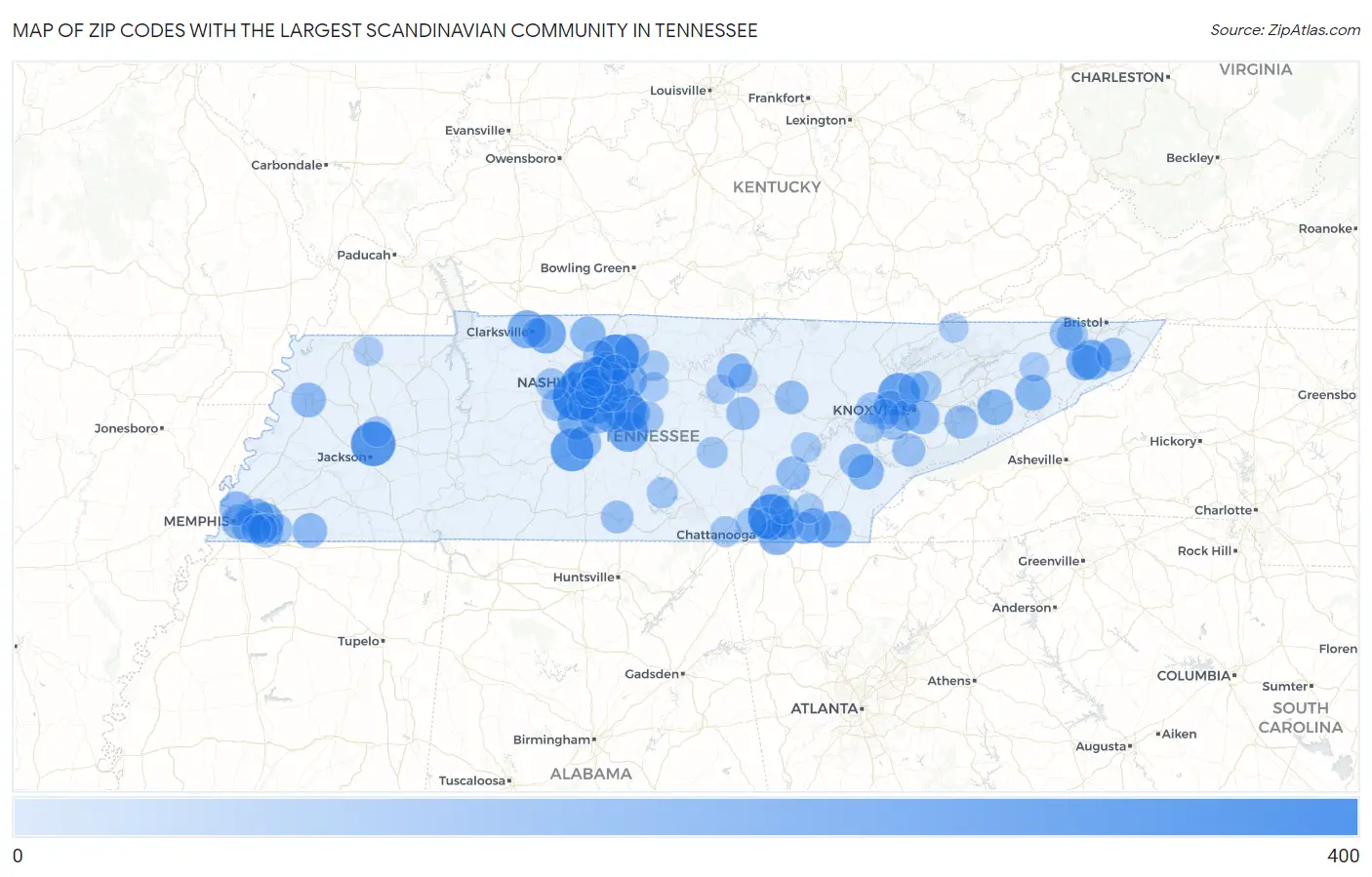 Zip Codes with the Largest Scandinavian Community in Tennessee Map