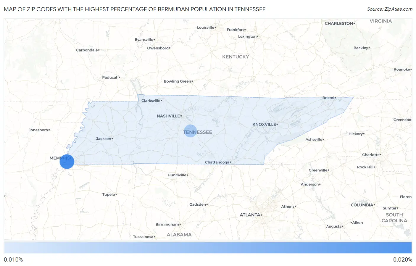 Zip Codes with the Highest Percentage of Bermudan Population in Tennessee Map