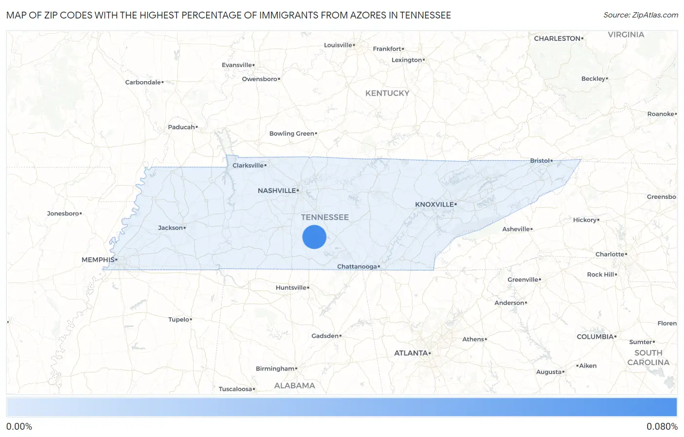 Zip Codes with the Highest Percentage of Immigrants from Azores in Tennessee Map