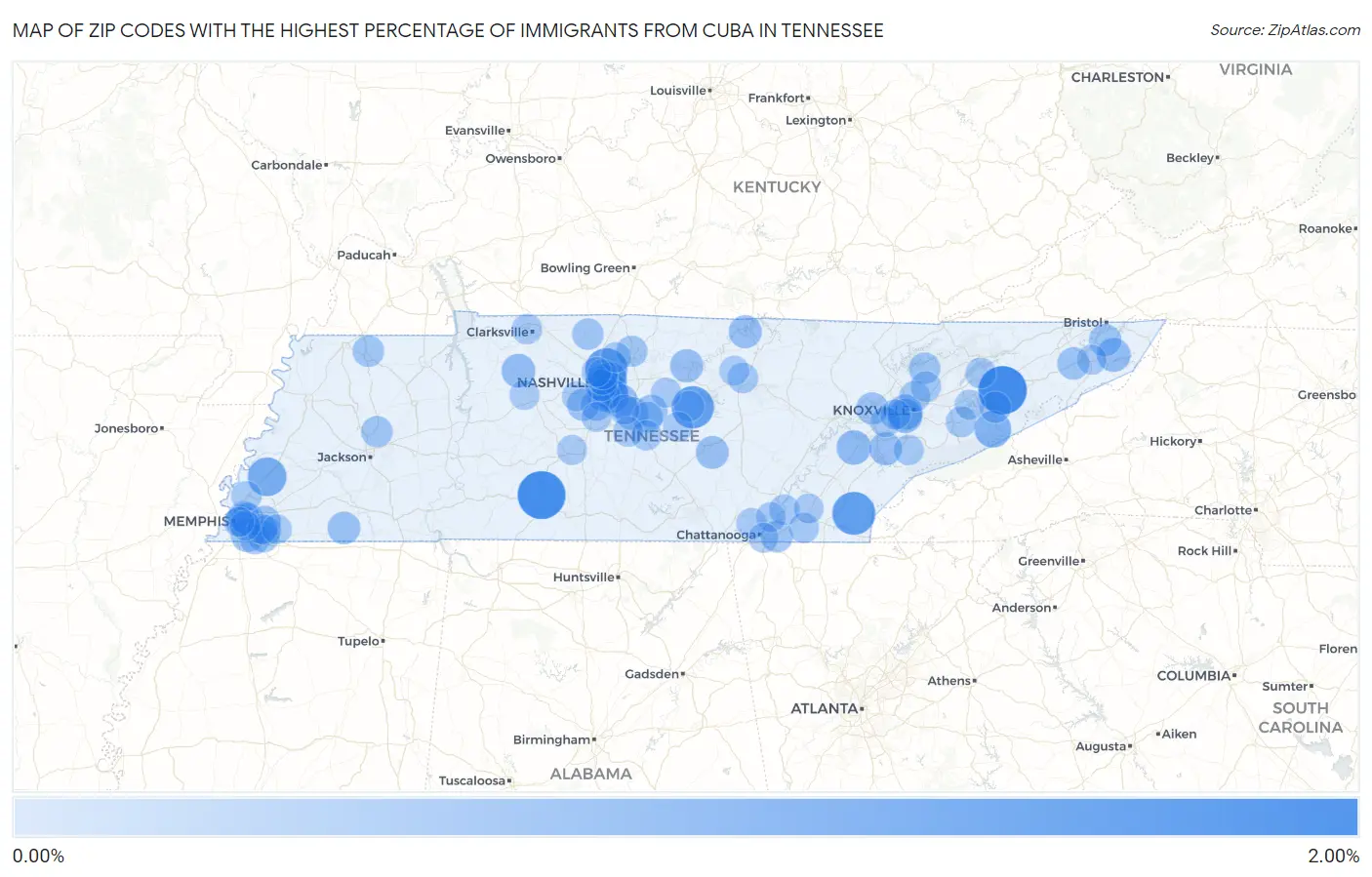 Zip Codes with the Highest Percentage of Immigrants from Cuba in Tennessee Map