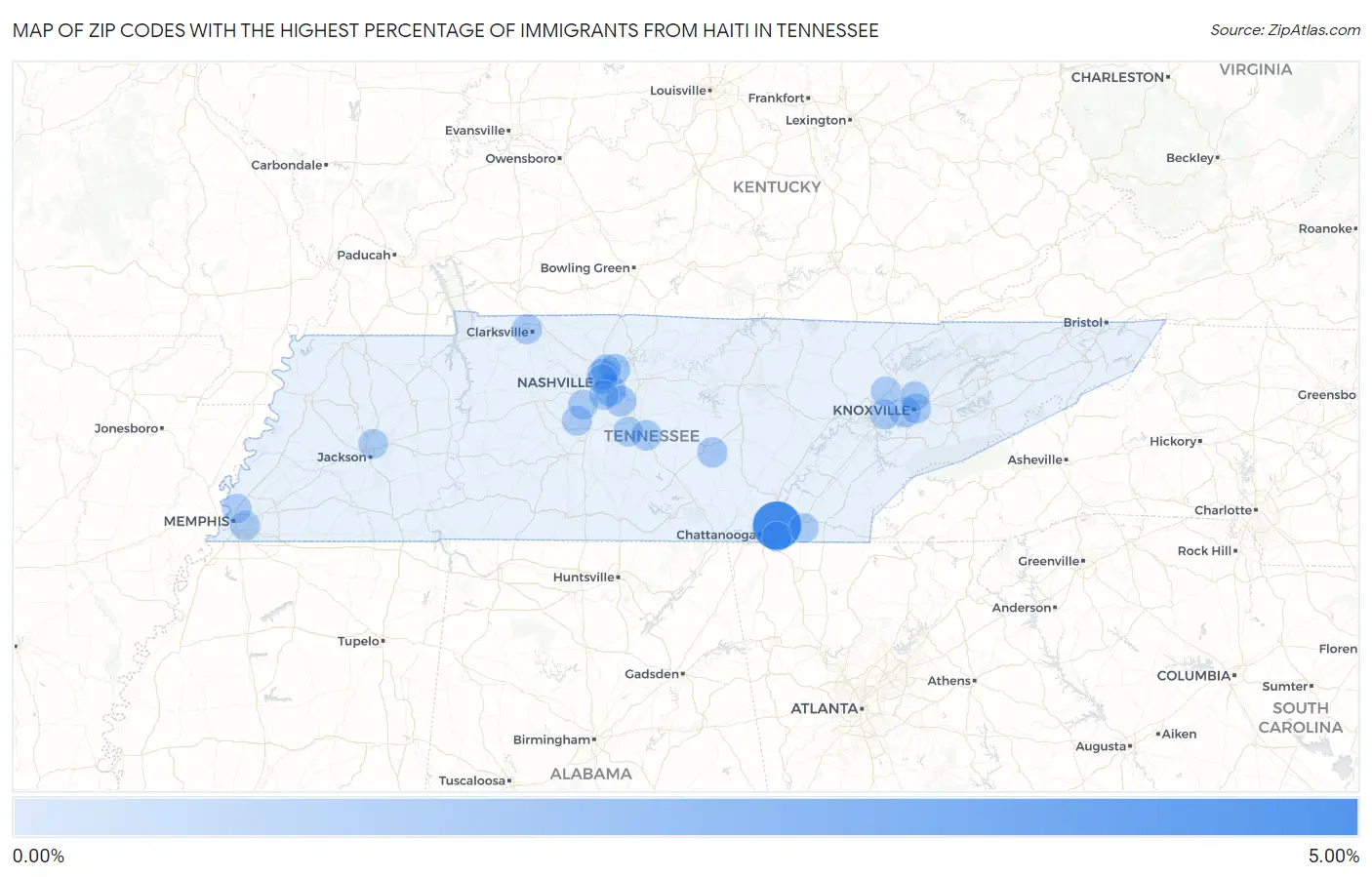 Zip Codes with the Highest Percentage of Immigrants from Haiti in Tennessee Map