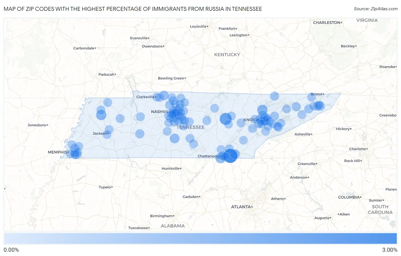 Zip Codes with the Highest Percentage of Immigrants from Russia in Tennessee Map